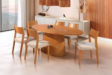 Cadeira para Mesa de Jantar Lice em Madeira Maciça com Encosto Curvo Anatômico e Estofamento no Assento em Linho ou Acquablock