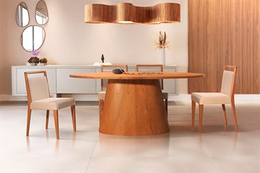 Cadeira Para Mesa de Jantar Montez em Madeira Maciça Design Moderno & Encosto Gomado em Linho