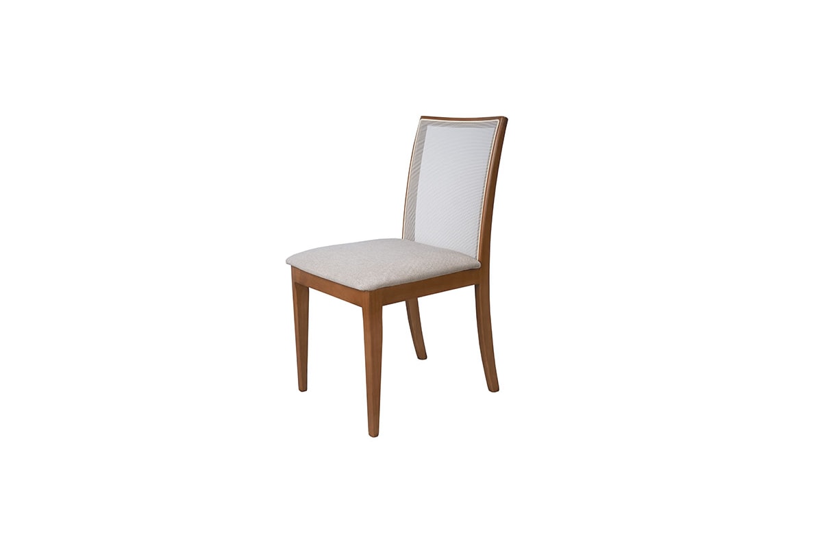 Cadeira Para Mesa de Jantar Sharpay em Madeira Maciça e Encosto em Palinha Rattan em Velusoft ou Boucle