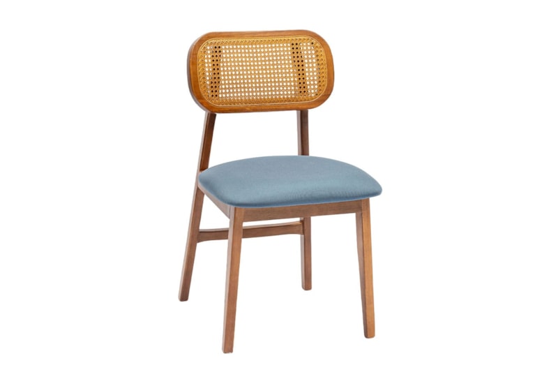 Cadeiras Para Mesa de Jantar Camile em Velusoft ou Boucle de Madeira Maciça e Encosto curvo em Rattan Natural