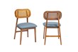 Cadeiras Para Mesa de Jantar Camile em Velusoft ou Boucle de Madeira Maciça e Encosto curvo em Rattan Natural