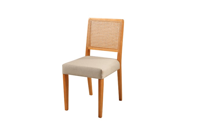 Cadeiras Para Mesa de Jantar Hanna com Encosto em Rattan em VeluSoft ou Boucle