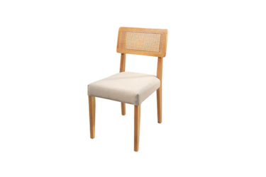 Cadeiras Para Mesa de Jantar Ker em VeluSoft ou Boucle de Madeira Maciça e Encosto em Rattan