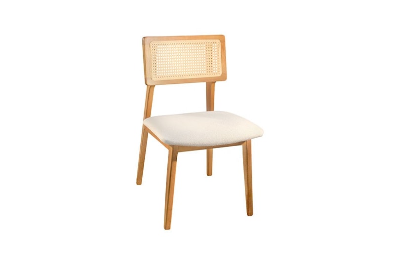 Cadeiras Para Mesa de Jantar Nana em Linho - Madeira Maciça com Design Moderno e Tendência com Encosto em Palinha Rattan Natural