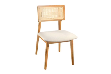 Cadeiras Para Mesa de Jantar Nana em Linho - Madeira Maciça com Design Moderno e Tendência com Encosto em Palinha Rattan Natural