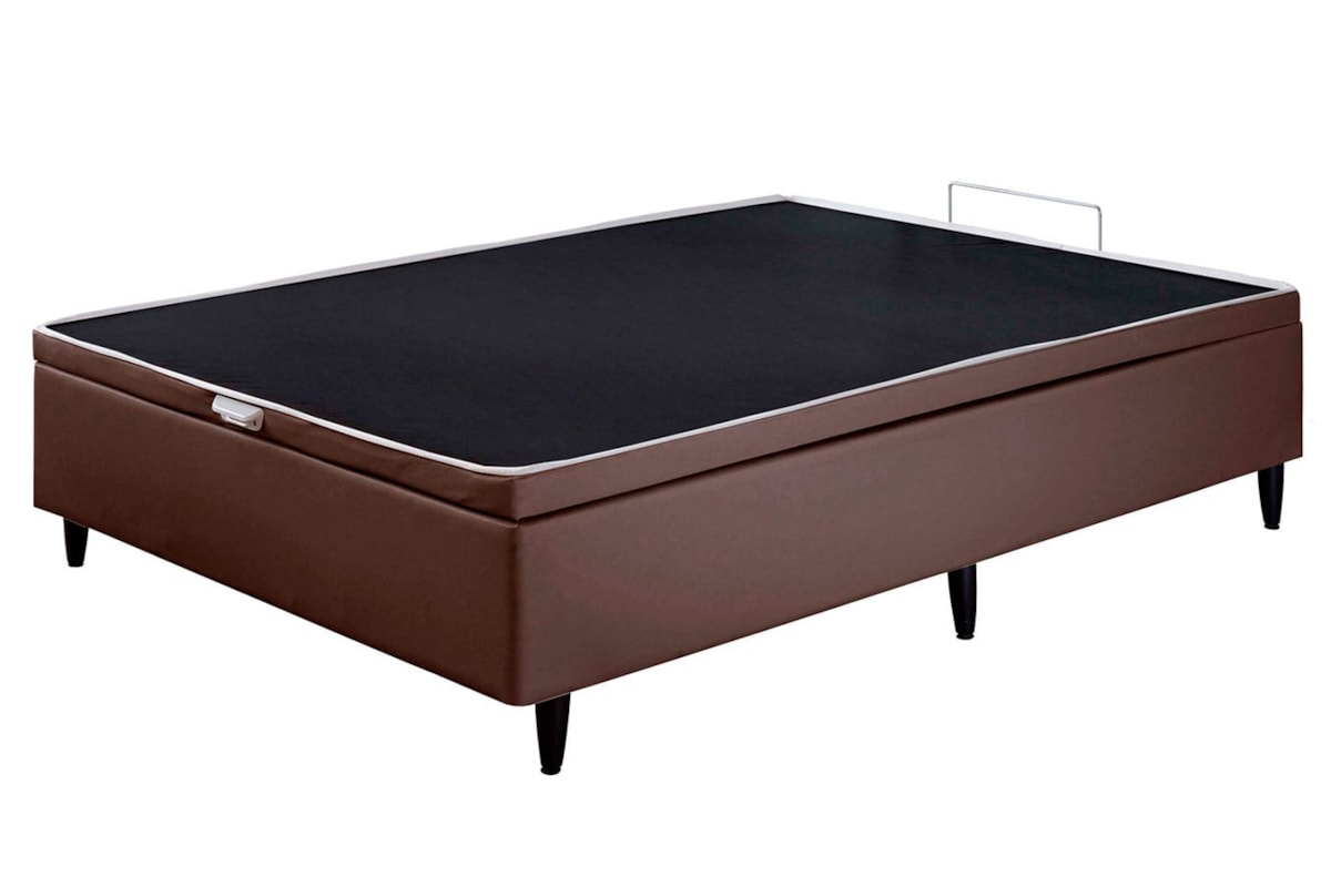 Cama Box Baú em Madeira com Sistema de Amortecedores e Revestimento em Corino