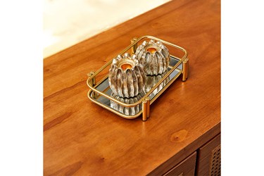 Castiçal Decorativo Pequeno Algas Marinhas Dourado em Resina