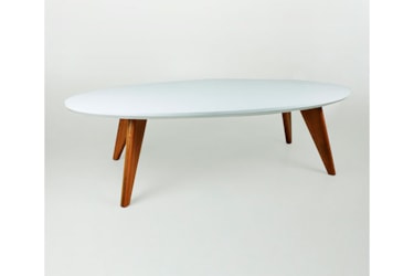 Mesa de Centro Oval Valy - Laqueada com Pés em Madeira Maciça Mesa de Centro Oval Valy - Laqueada com Pés em Madeira Maciça
