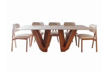 Mesa de Jantar Marjore Retangular com Base em Detalhes Ripados