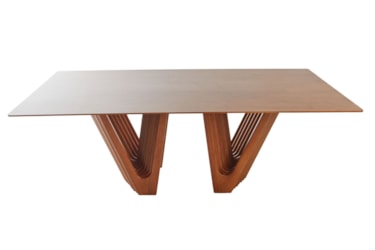 Mesa de Jantar Marjore Retangular com Base Ripada em Madeira Maciça
