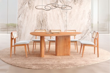 Mesa Olivia com Design Orgânico com Lâminas de Madeira Maciça