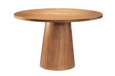 Mesa Redonda Iris em Lâminas de Madeira Maciça e Base em Cone