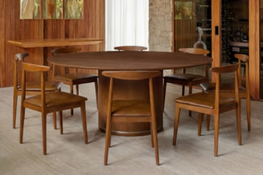 Mesa Serena Redonda em Lâminas de Madeira Maciça