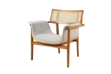 Poltrona Kate Curva com Encosto em Rattan Natural e Madeira Maciça