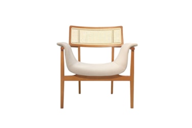 Poltrona Kate Curva com Encosto em Rattan Natural e Madeira Maciça