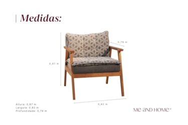 Poltrona para Sala Julie com Pillow e Braço em Madeira Maciça e Estofamento em Linho