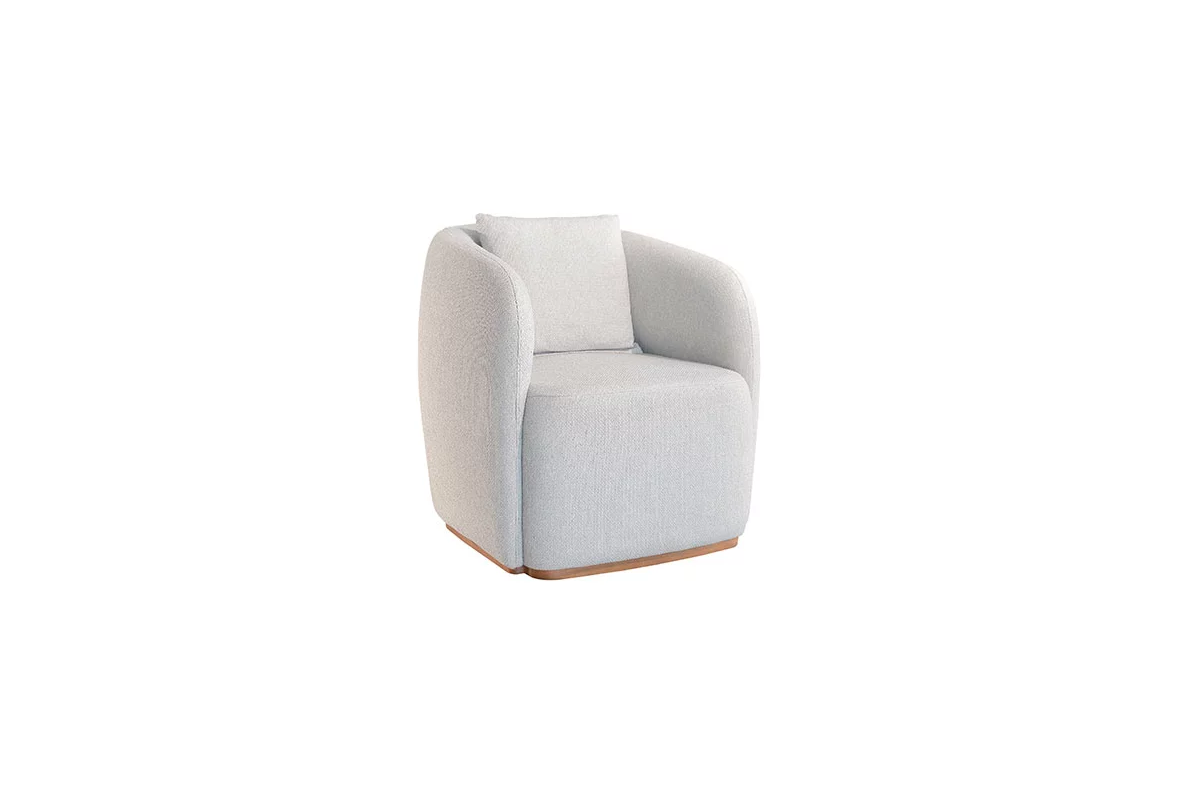 Poltrona para Sala Redonda Loren com Design Orgânico e Almofadas Soltas Siliconadas em Velusoft ou Boucle