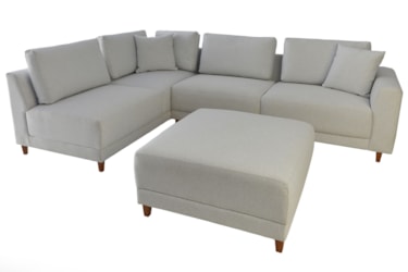 Puff Armani com Design Minimalista e Pés em Madeira Maciça