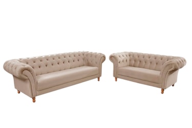 Sofá 2 Lugares Chesterfield Clássico em Linho ou Acquablock c/ Encosto em Capitonê e Espuma D33