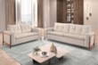 Sofá 2 Lugares Jade em Linho com Pillow & Detalhe nos Braços em Madeira Maciça