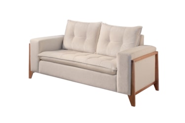 Sofá 2 Lugares Jade em Veludo ou Boucle com Pillow & Detalhe nos Braços em Madeira Maciça