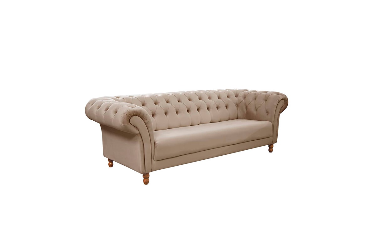 Sofá 3 Lugares Chesterfield Clássico em Linho ou Acquablock c/ Encosto em Capitonê e Espuma D33