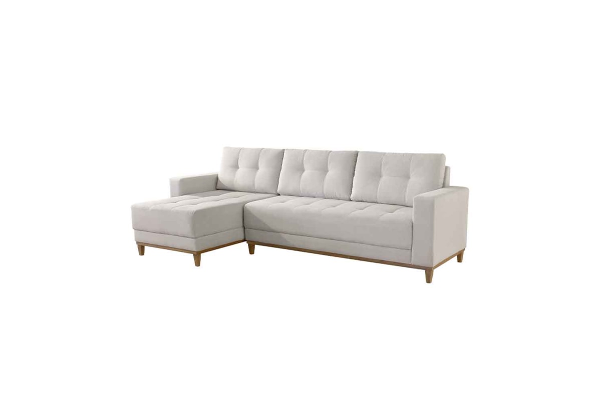 Sofá 3 Lugares Jane em Linho com Chaise e Almofadas Soltas