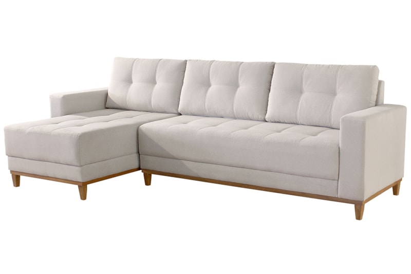 Sofá 3 Lugares Jane em Linho com Chaise & Bordado (Espuma D3 Soft)