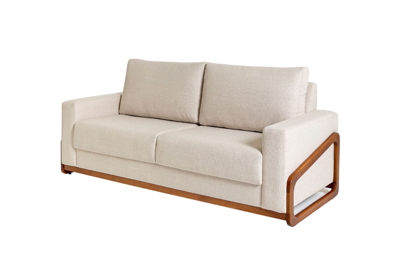 Sofá 3 Lugares Noah com Braços Curvos e Rodapé em Madeira Maciça