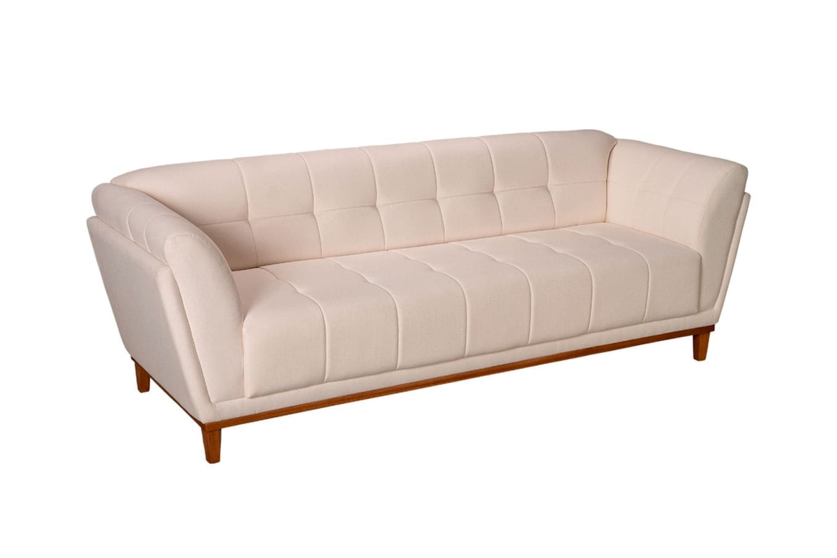 Sofá Atena 3 Lugares Clássico com Pés em Madeira Maciça