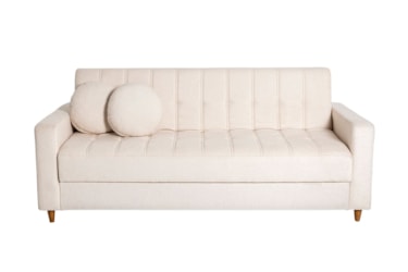 Sofá Cama Casal Baú 3 Lugares Celene em Veludo ou Boucle com Almofadas Decorativas
