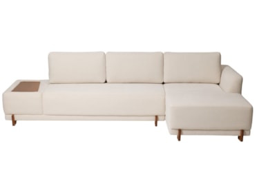Sofá Capri 3 Lugares com Chaise e Mesinha Lateral em Madeira Maciça
