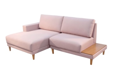 Sofá Max 2 Lugares com Chaise e Mesinha Lateral em Madeira Maciça