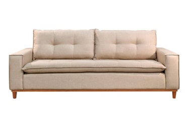 Sofá Megan 3 Lugares em Veludo ou Boucle com Pillow & Pés em Madeira Maciça (Espuma D33)