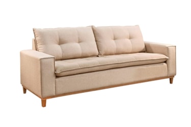 Sofá Megan 3 Lugares em Veludo ou Boucle com Pillow & Pés em Madeira Maciça (Espuma D33)