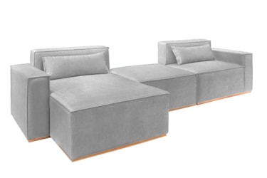 Sofá Modular Tetris 3 ou 2 Lugares com Chaise em Linho (SF + Puff)