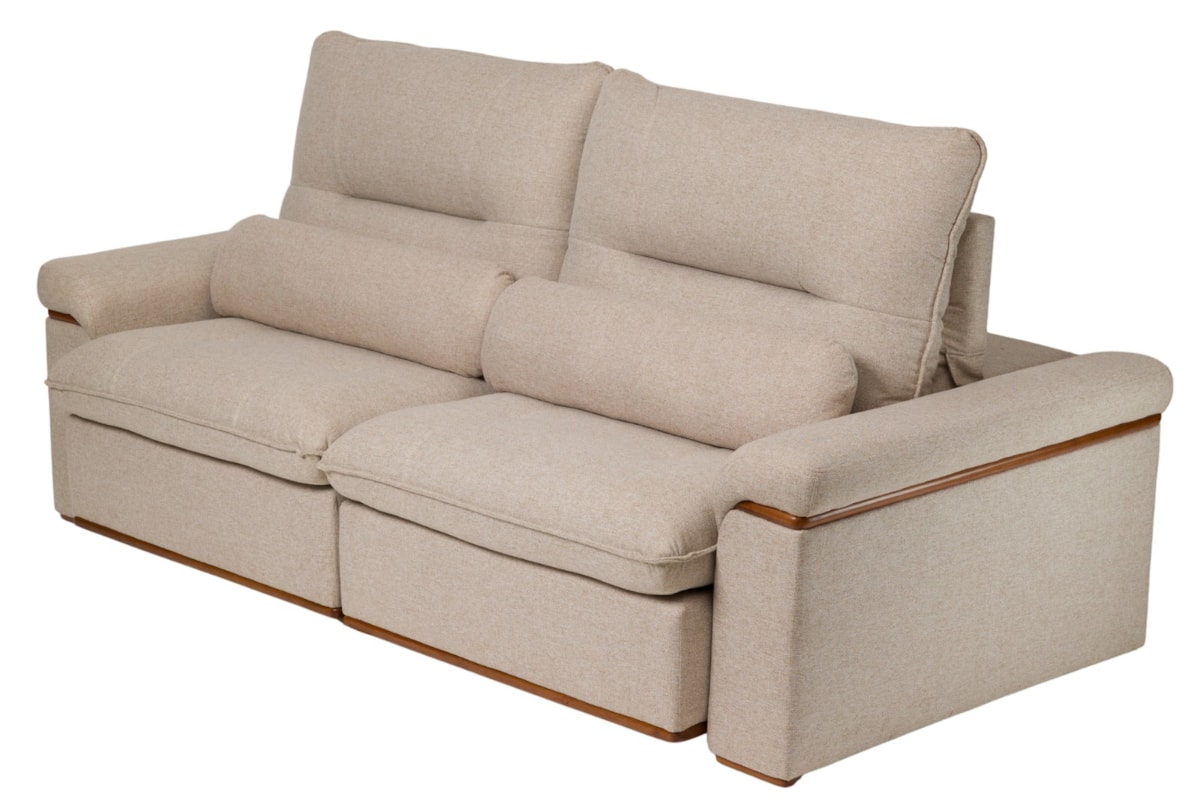 Sofá Sintra Retrátil com Encosto Reclinável e Detalhes em Madeira