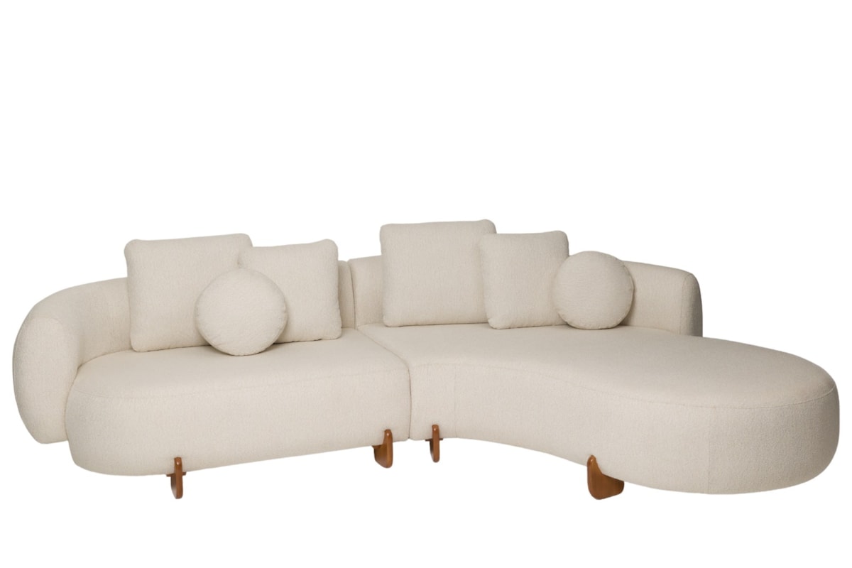 Sofá Vicenza com Design Orgânico e Pés em Madeira Maciça