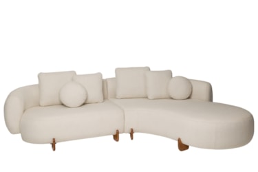 Sofá Vicenza Curvo e Orgânico com Chaise e Pés em Madeira Maciça